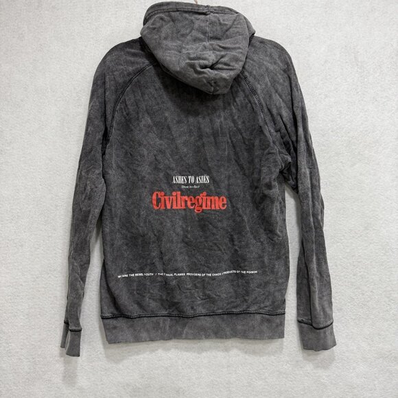 Civil Regime Hoodie Mens Medium Washed Black Ashes To Ashes Graphic Pullover - Picture 6 of 7